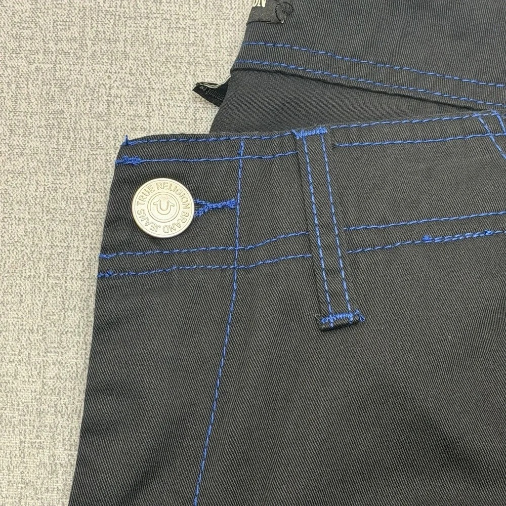 True Religion Mens Cargo Pants Black Pacific Blue Contrast Stitch Size 34 NEW